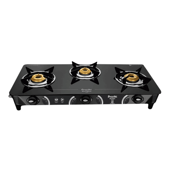 Buy Preethi Zeal 3B Toughened Glass Top 3 Burner Manual Gas Stove